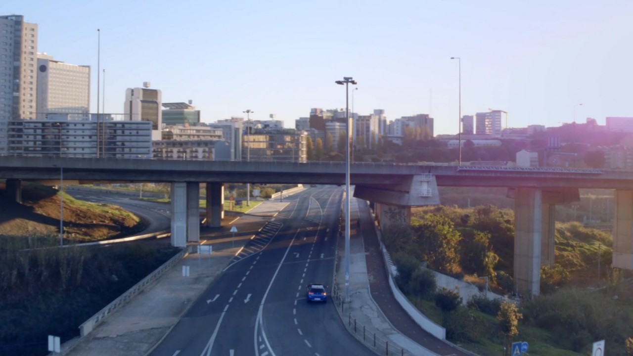 A car on a city road